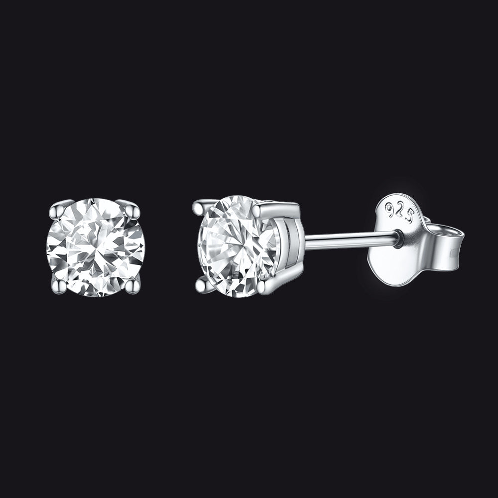 Sterling Silver Diamond Stud Earrings for
