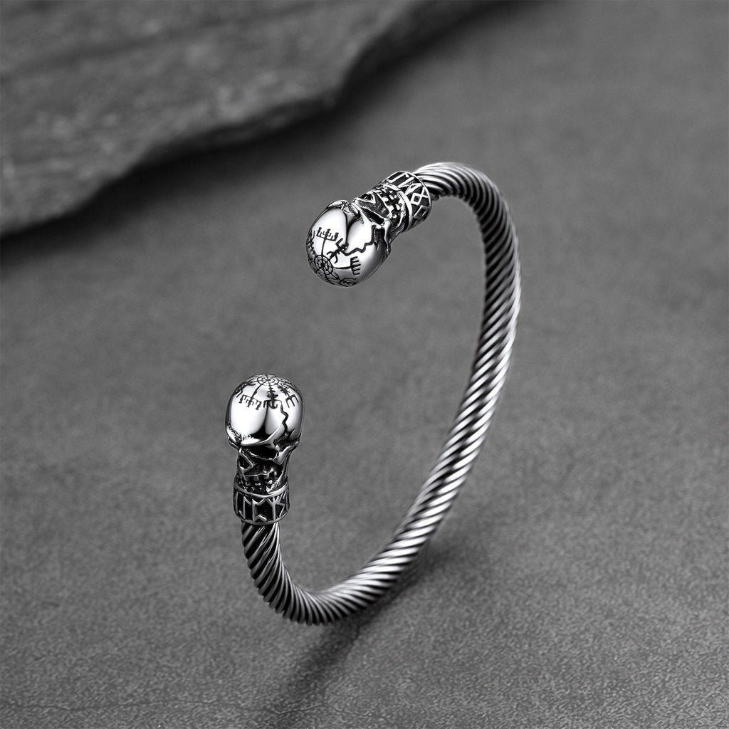 Viking Skull Cuff Bracelet Adjustable Bangle for