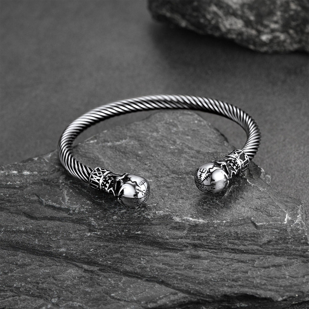 Viking Skull Cuff Bracelet Adjustable Bangle for