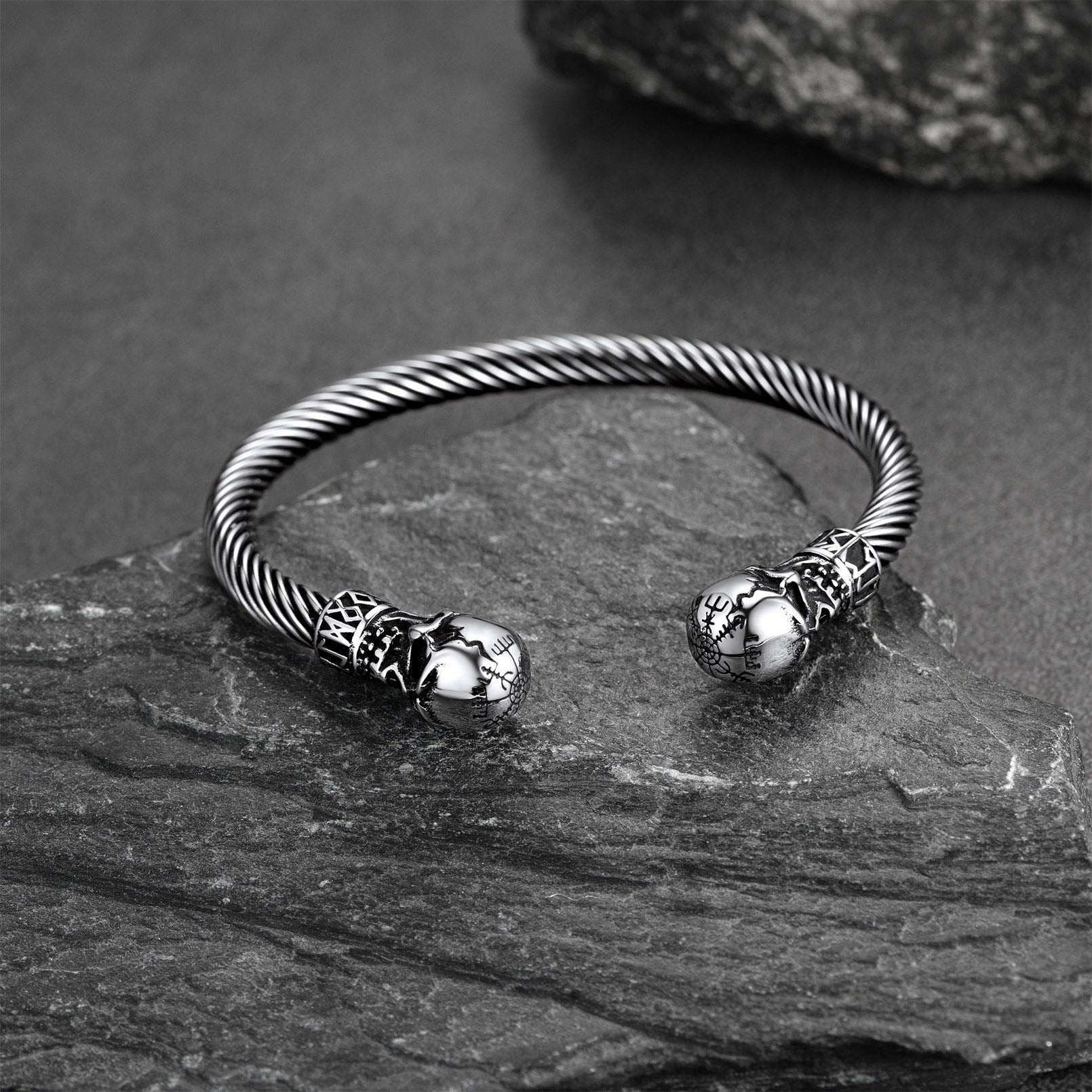 Viking Skull Cuff Bracelet Adjustable Bangle for