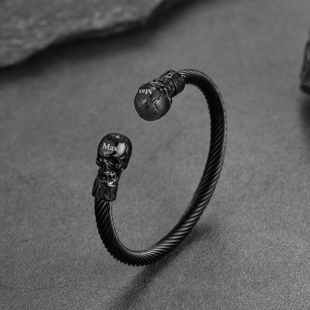 Viking Skull Cuff Bracelet Adjustable Bangle for