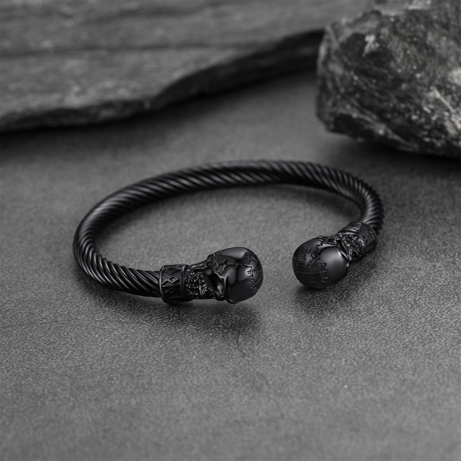 Viking Skull Cuff Bracelet Adjustable Bangle for