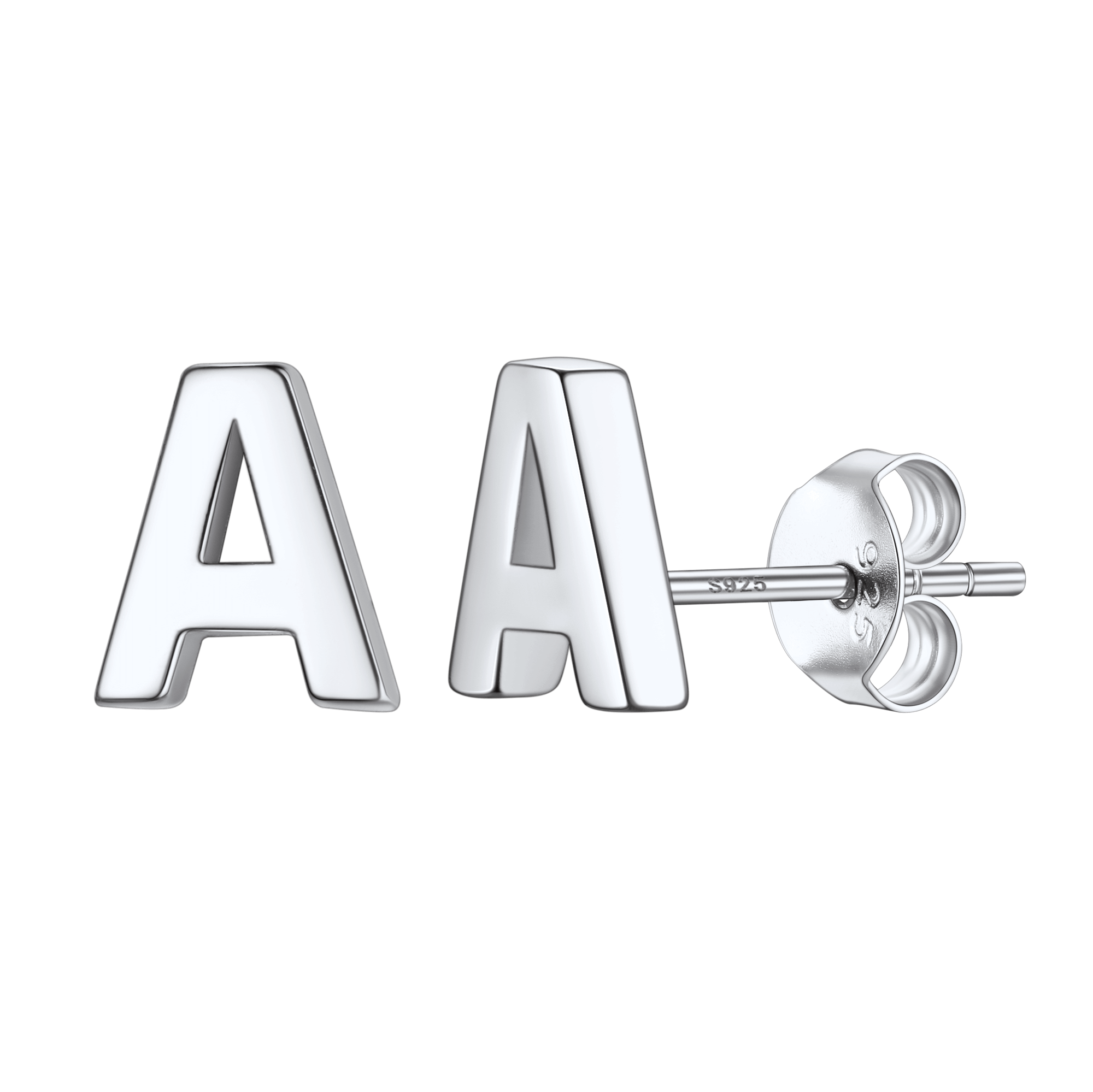 Sterling Silver Tiny Initial Letter Earrings Alphabet Studs for