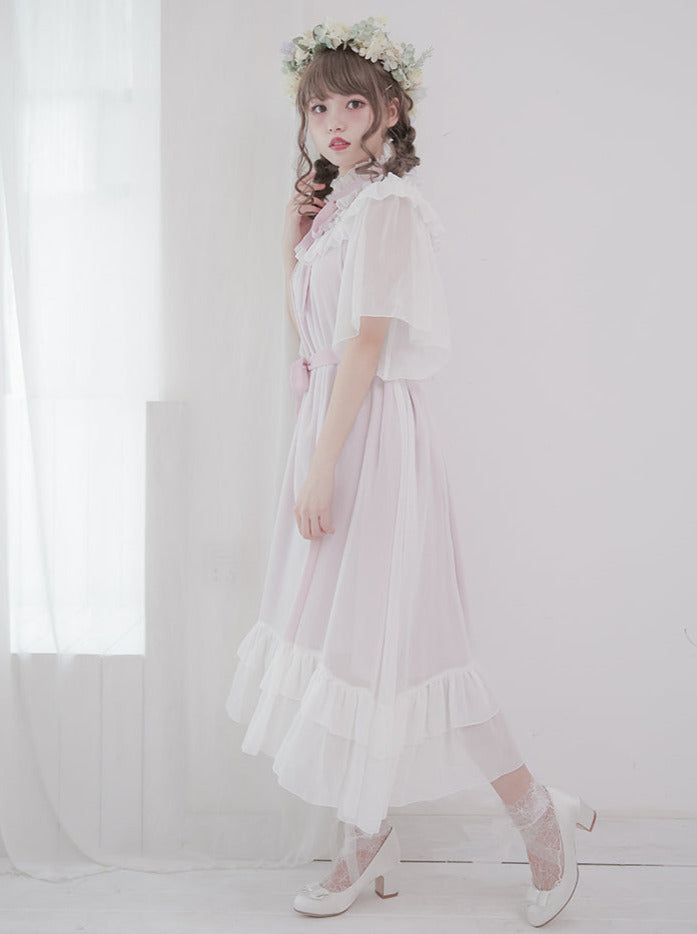 Cat & Mermaid Shell Sleeve Lolita Chiffon Dress
