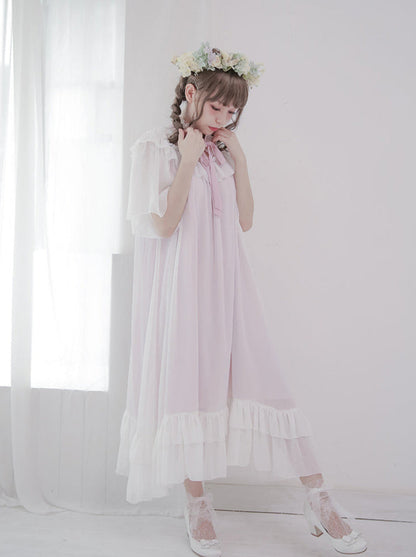 Cat & Mermaid Shell Sleeve Lolita Chiffon Dress