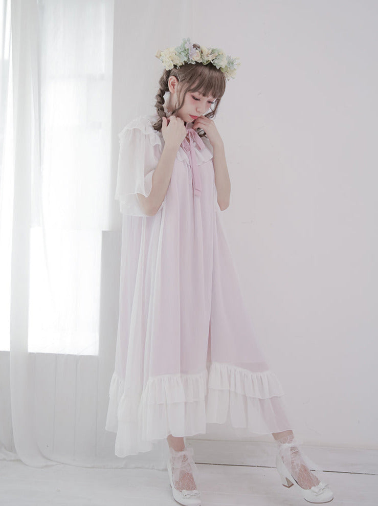 Cat & Mermaid Shell Sleeve Lolita Chiffon Dress