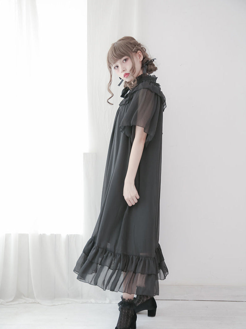 Cat & Mermaid Shell Sleeve Lolita Chiffon Dress