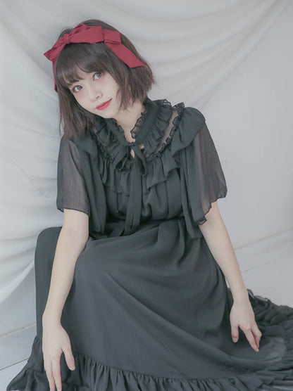 Cat & Mermaid Shell Sleeve Lolita Chiffon Dress
