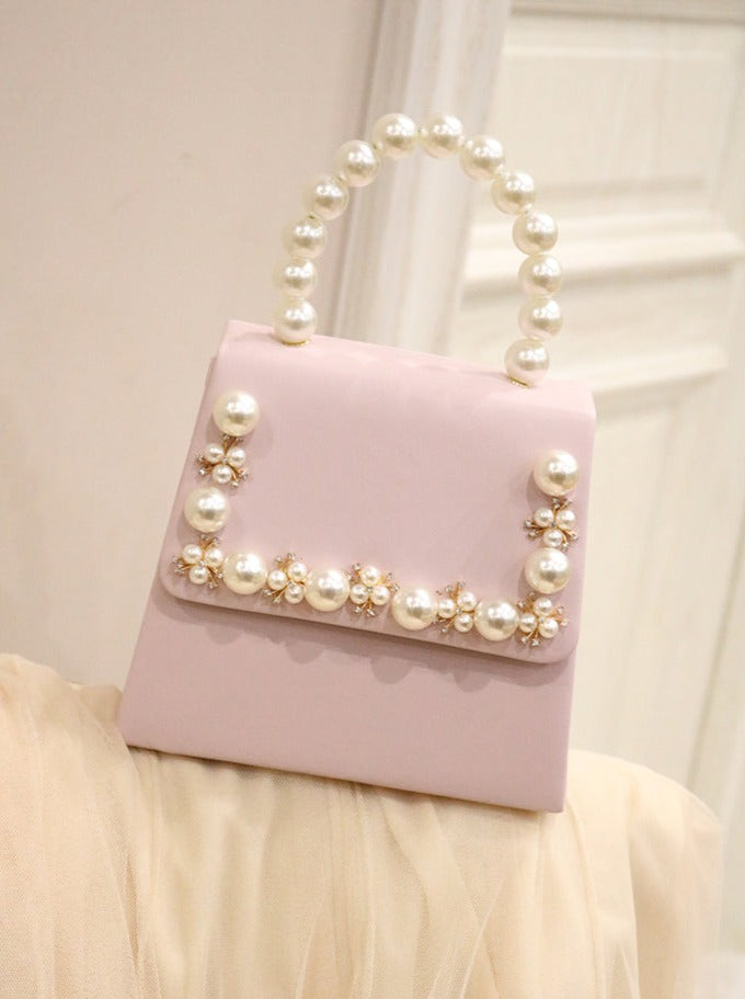 Pearl Deco Flap Bag With Chain Strap