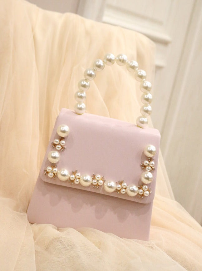Pearl Deco Flap Bag With Chain Strap