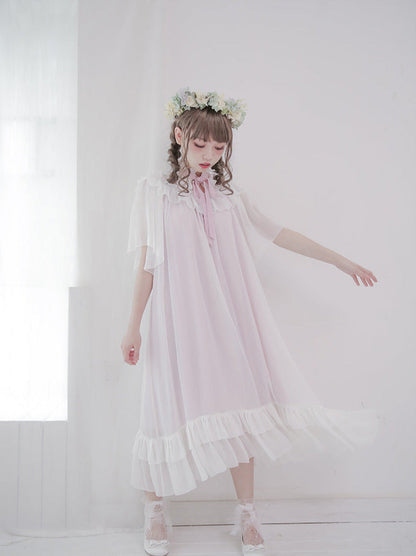 Cat & Mermaid Shell Sleeve Lolita Chiffon Dress