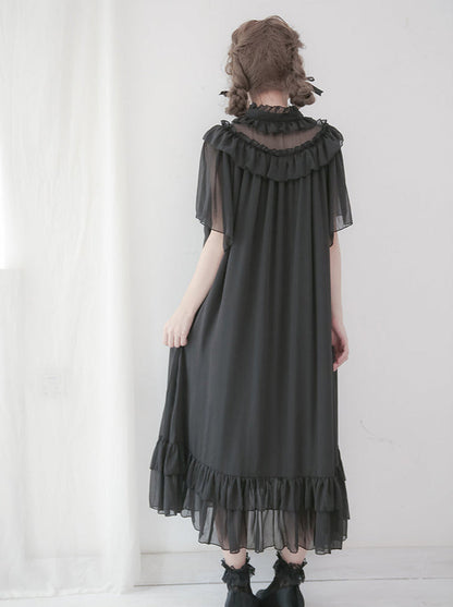 Cat & Mermaid Shell Sleeve Lolita Chiffon Dress
