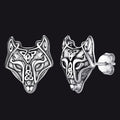 Sterling Silver Viking Celtic Wolf Stud Earrings for