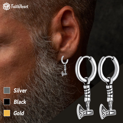 Battle Axe Viking Dangle Hoop Earrings for