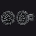 Viking Valknut Black Stud Earrings for With Runes