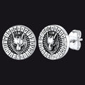 Viking Wolf Head Stud Earrings With Runes for