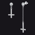 Sterling Silver Upside Down Cross Earrings With Diamond for