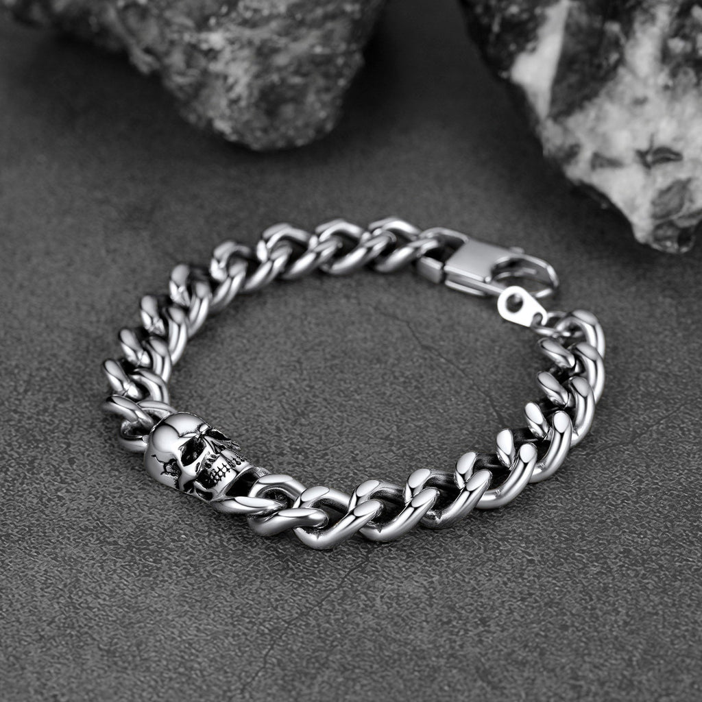 Gothic Skull Cuban Link Choker Chain & Bracelet Jewelry Set for