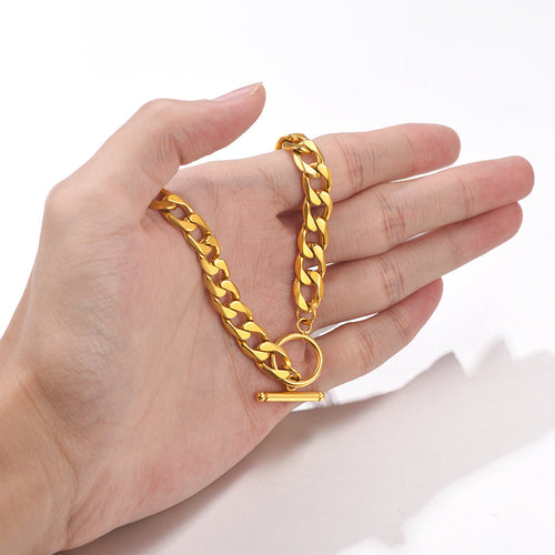 9mm Width Gold Plated Cuban Chain Necklace With T-clasp
