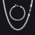 6mm Twisted Rope Link Chain & Rope Bracelet Bundle Set for