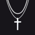 Flat Box Chain & Engraved Cross Layered Necklaces Set for