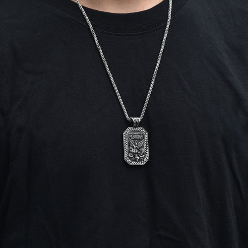 Archangel Saint Michael Dog Tag Pendant Necklace for