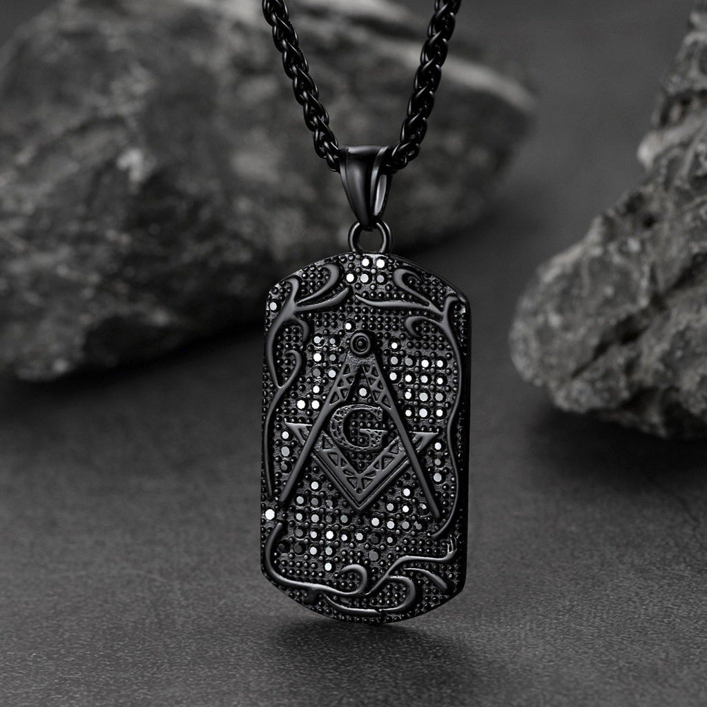 Engraved Masonic Freemason Dog Tag Necklace for