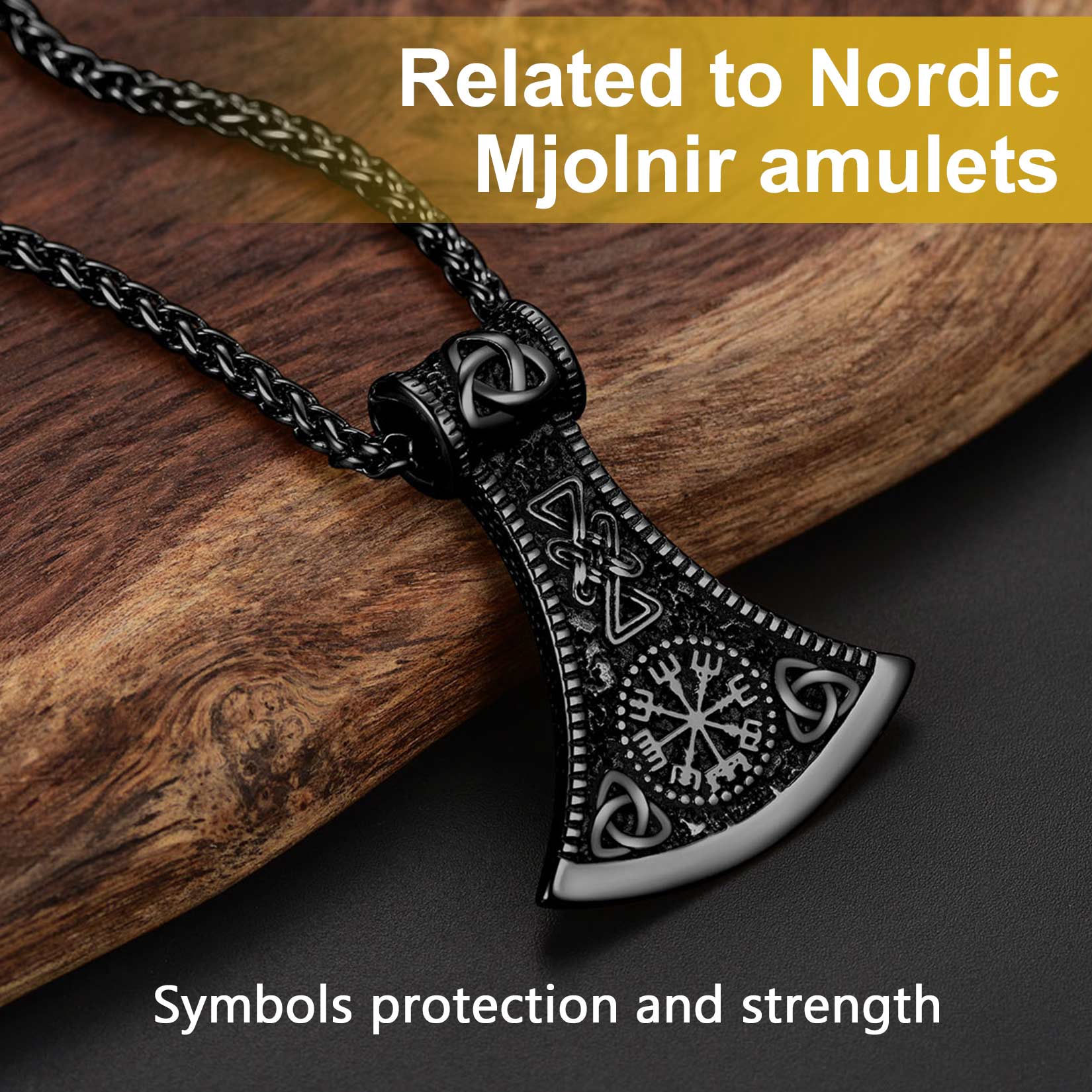 Battle Axe Viking Pendant Necklace With Compass for