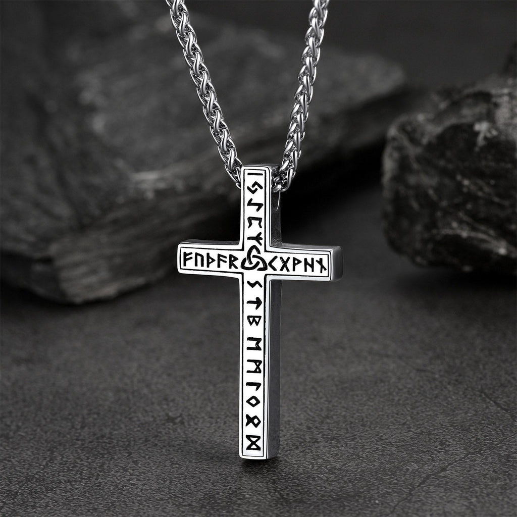 Viking Rune Cross Pendant Necklace for