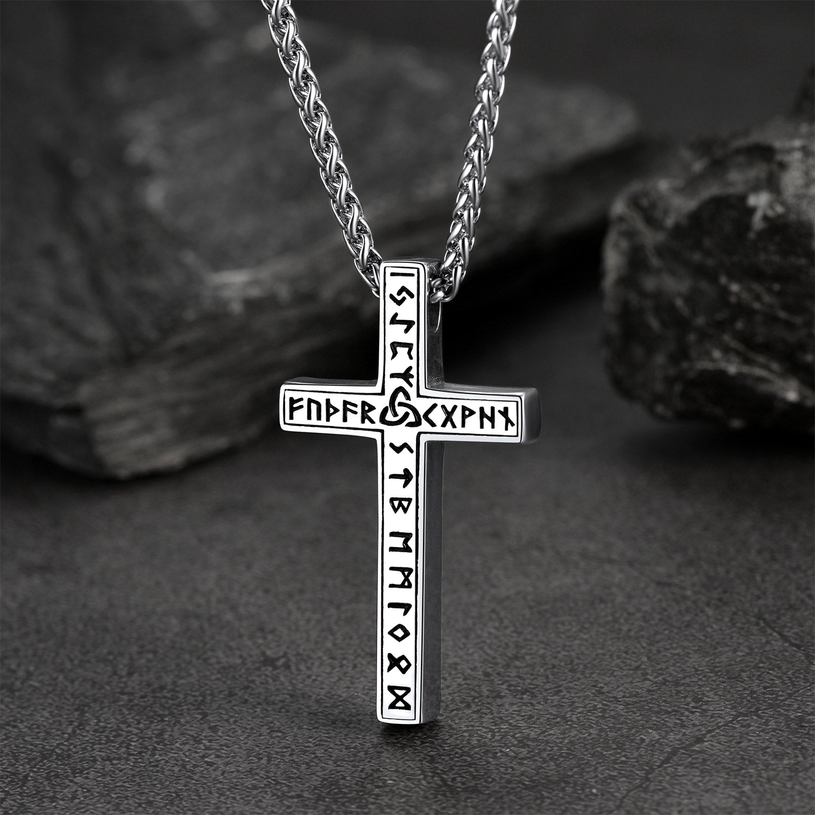 Viking Rune Cross Pendant Necklace for