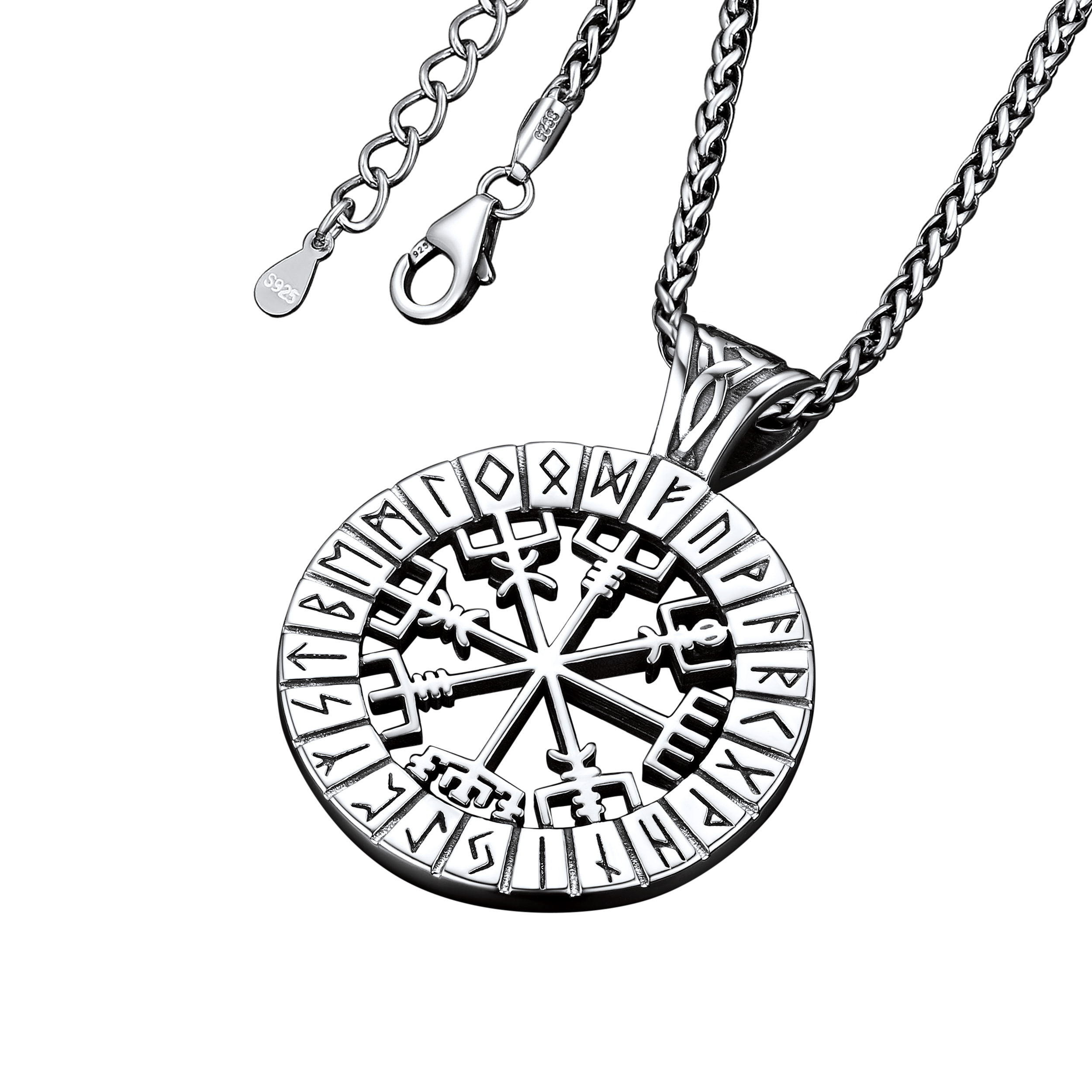 Viking Runes Vegvisir Compass Necklace Pendant for