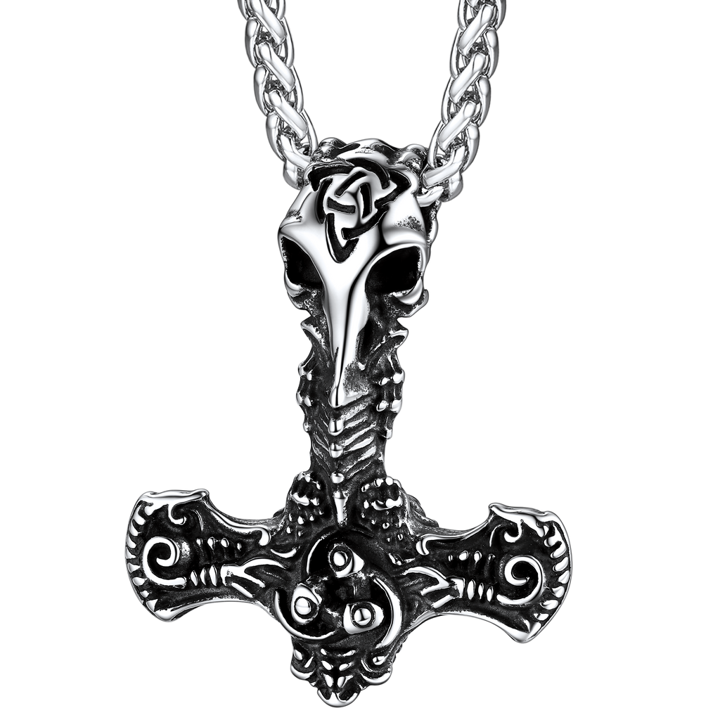 Viking Raven Thor's Hammer Mjolnir Necklace Pendant for