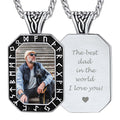 Engraved Customized Photo Dog Tag Necklace With Viking Runes for