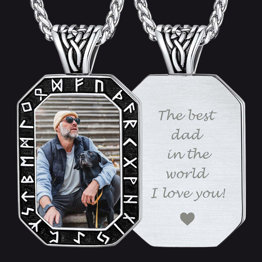 Engraved Customized Photo Dog Tag Necklace With Viking Runes for