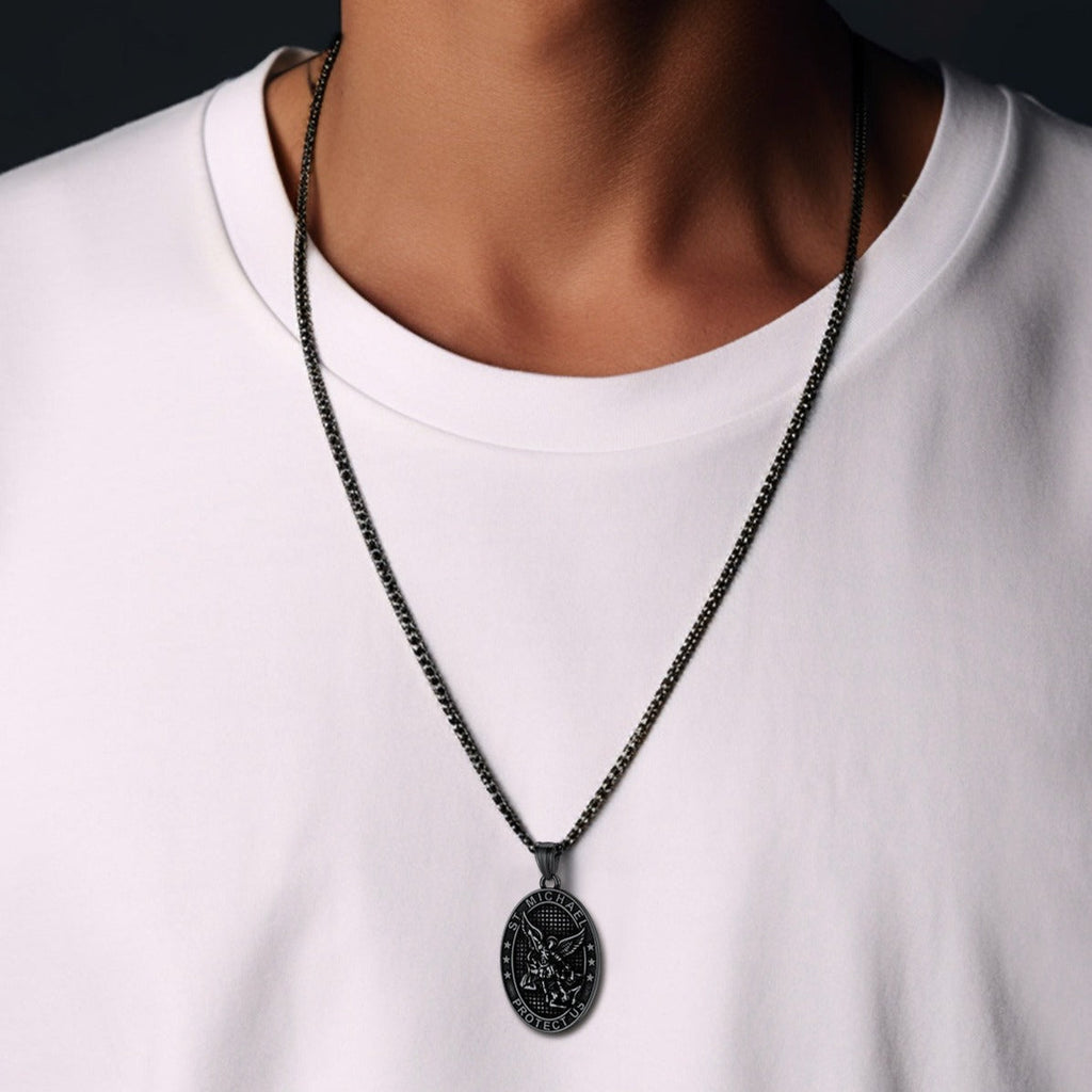 Oval Archangel Saint Michael Necklace Medal