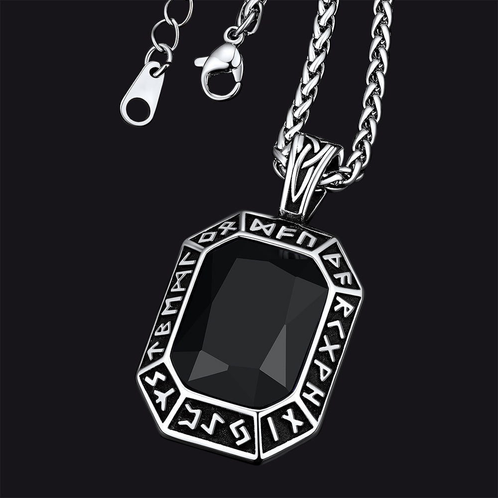 Engraved Crystal Dog Tag Necklace With Viking Runes for