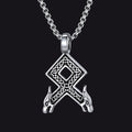 Viking Othala Rune Wolf Heads Pendant Necklace for