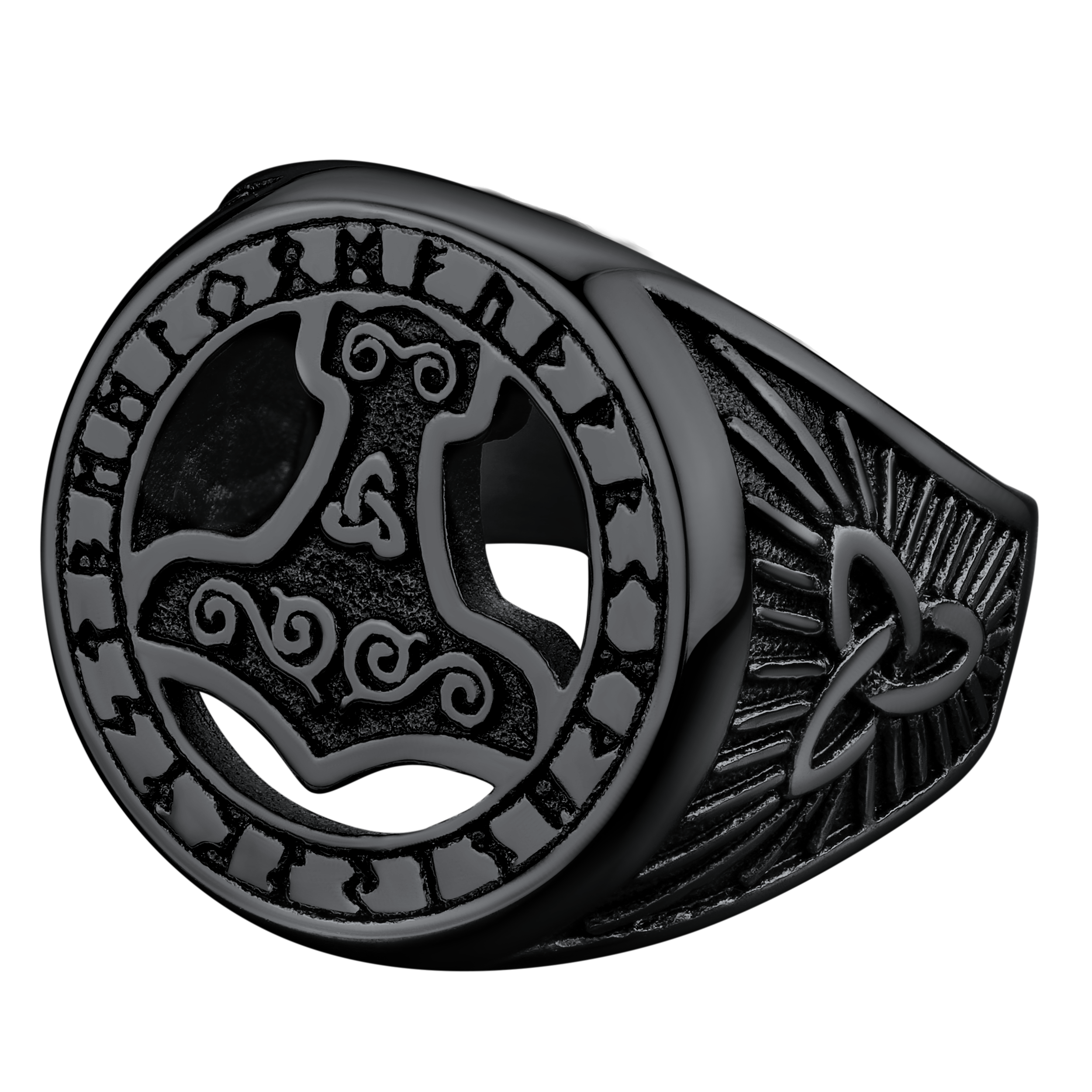 Viking Thor's Hammer Ring With Runes for