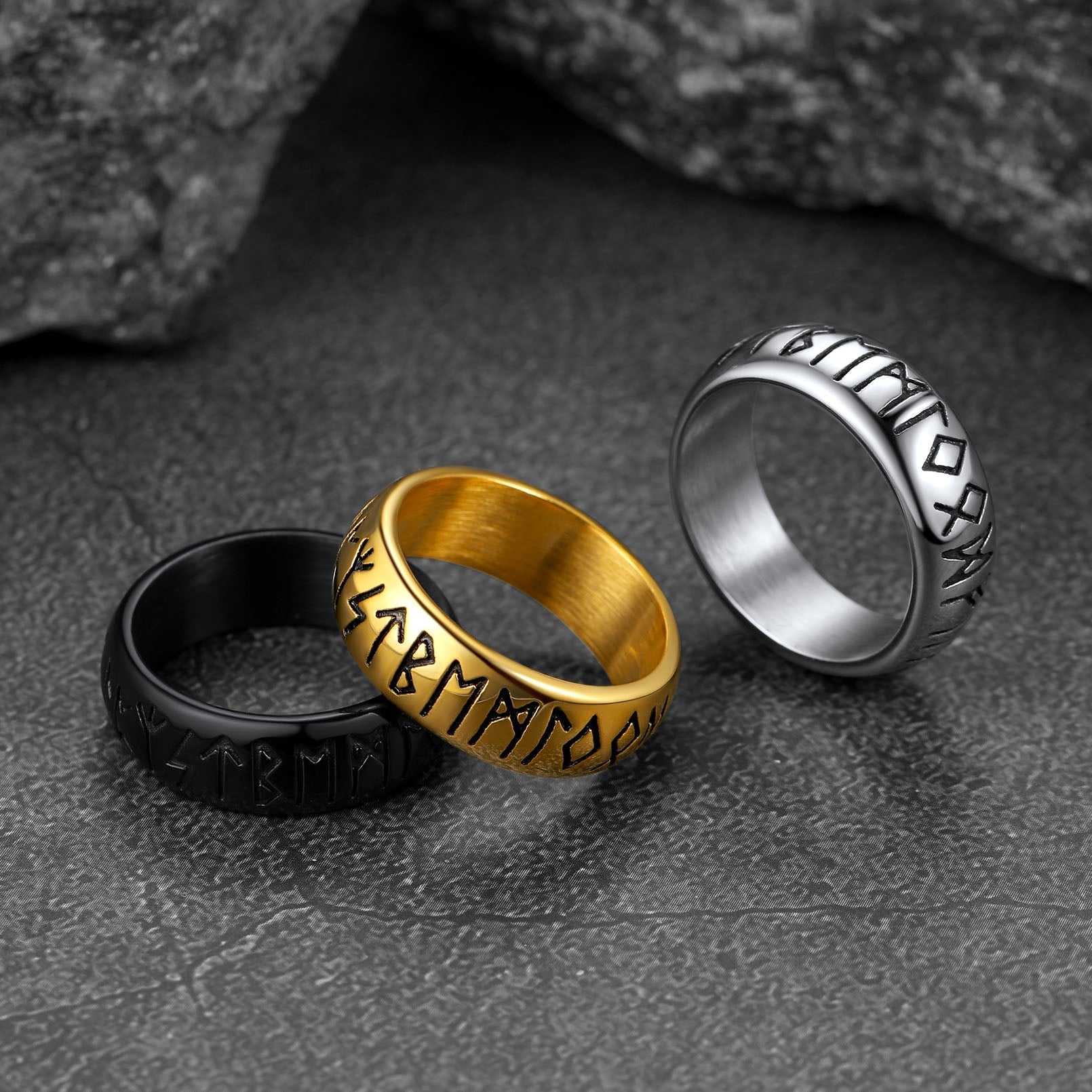 Flash Norse Viking Runes Ring Stainless Steel Ring for