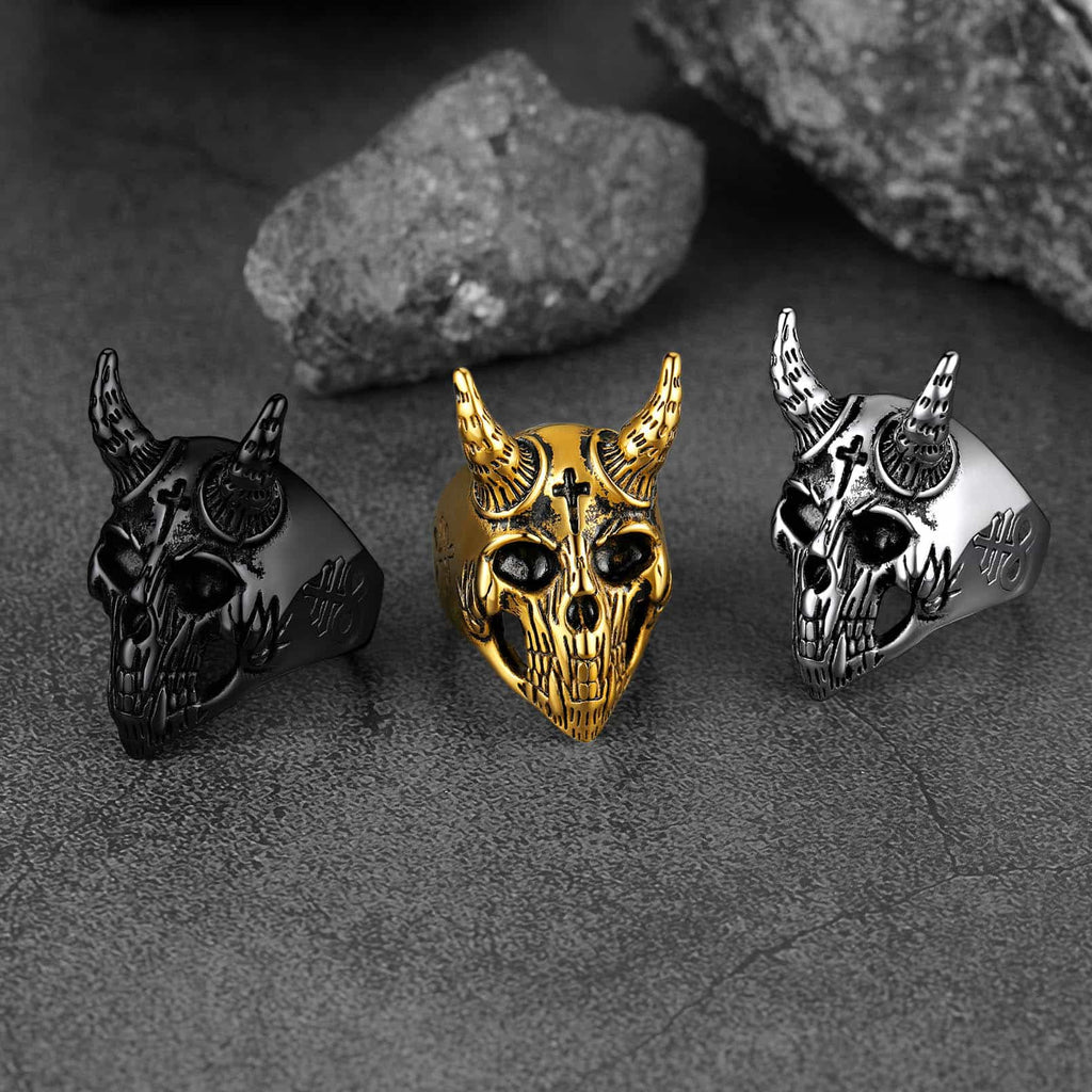 Satanic Baphomet Goat Skull Head Ring for