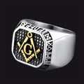 Square Masonic Signet Ring With Runes for