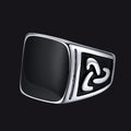 Viking Black Onyx Celtic Knot Signet Square Ring for