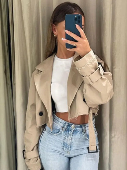 Cropped Trench Coat Beige