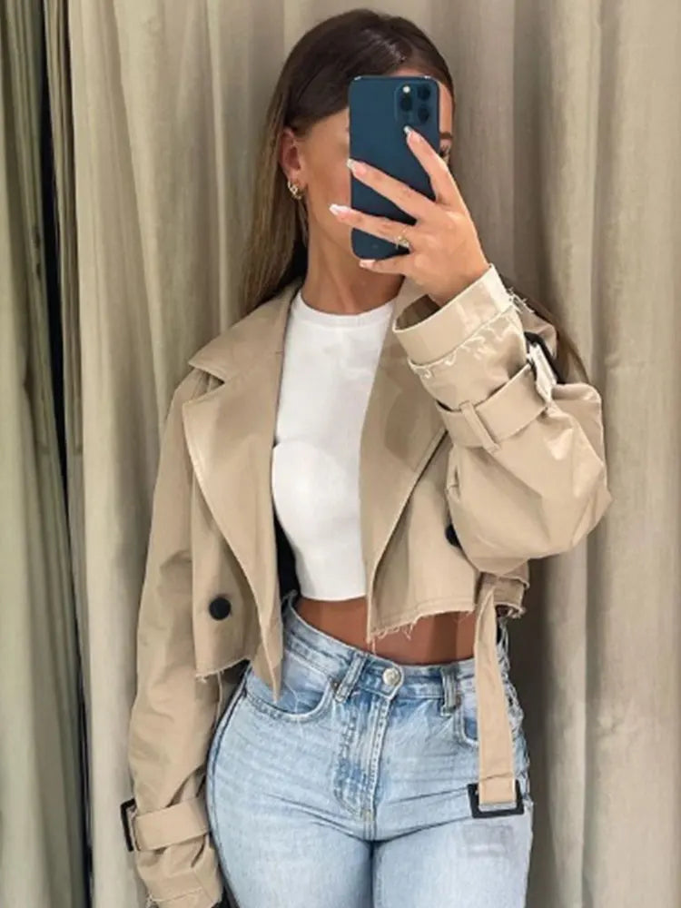 Cropped Trench Coat Beige