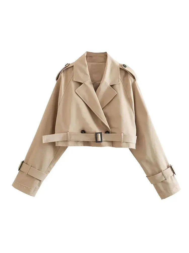 Cropped Trench Coat Beige