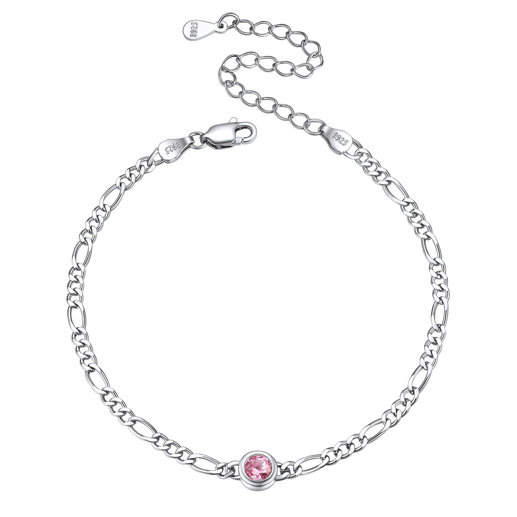 Sterling Silver 3mm Thin Chain Birthstone Bracelets for