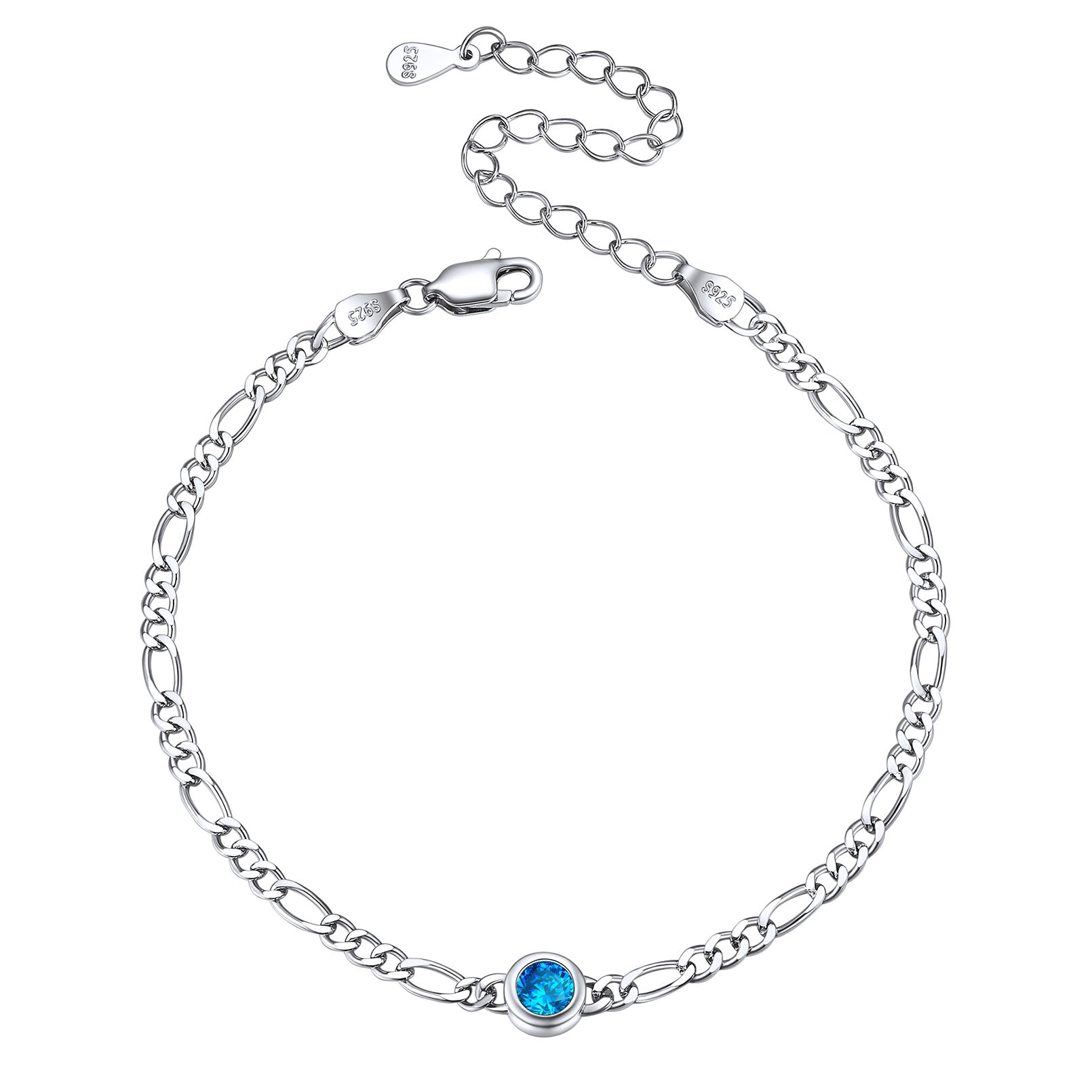 Sterling Silver 3mm Thin Chain Birthstone Bracelets for