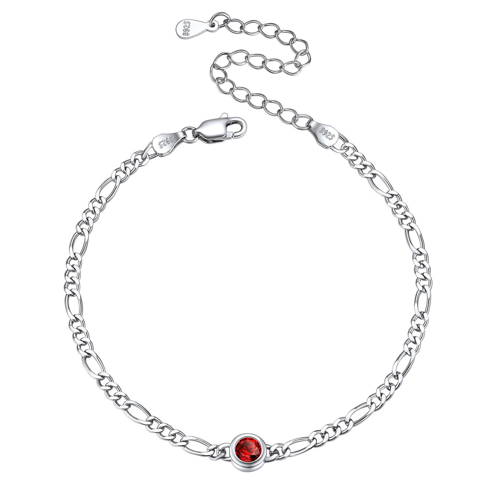 Sterling Silver 3mm Thin Chain Birthstone Bracelets for