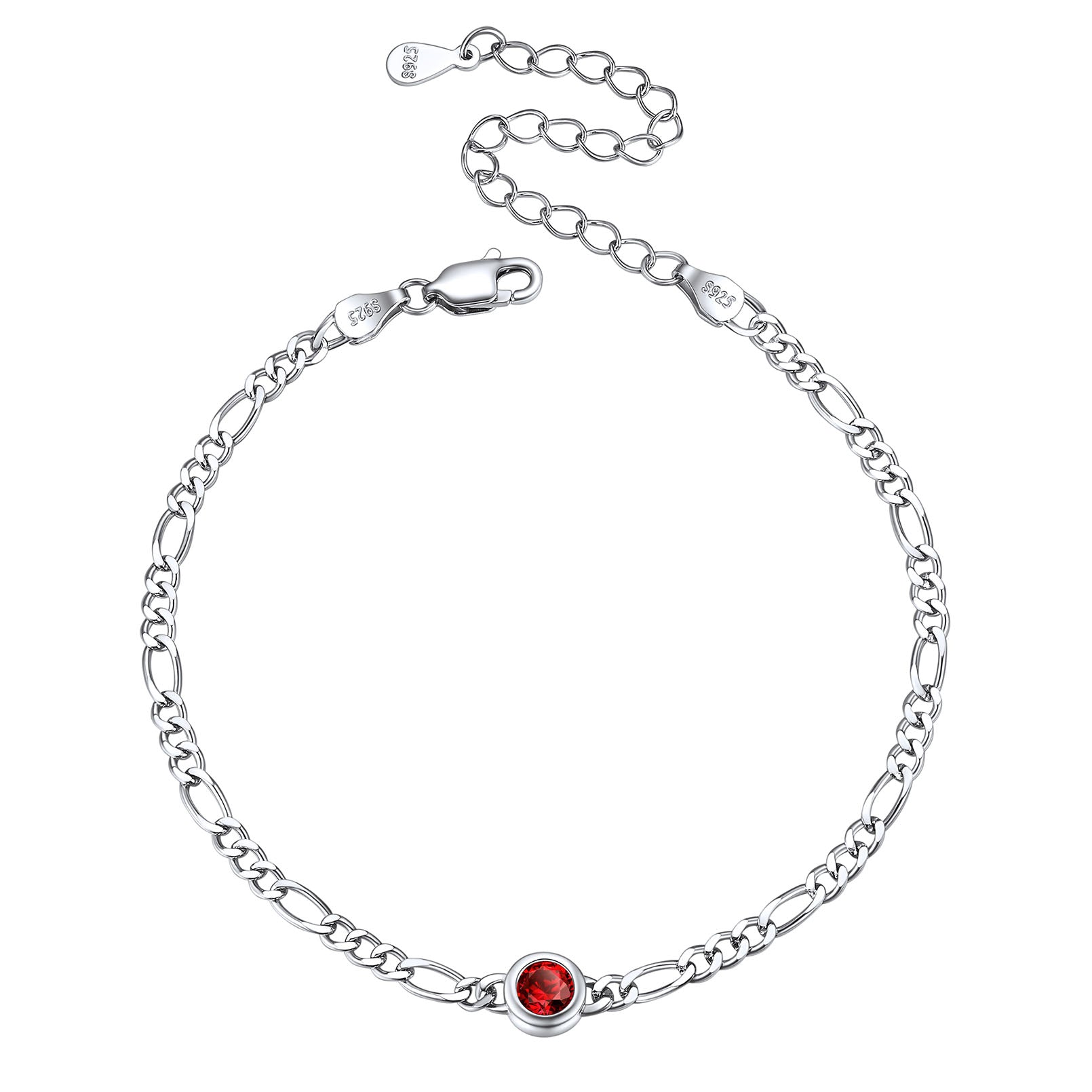 Sterling Silver 3mm Thin Chain Birthstone Bracelets for