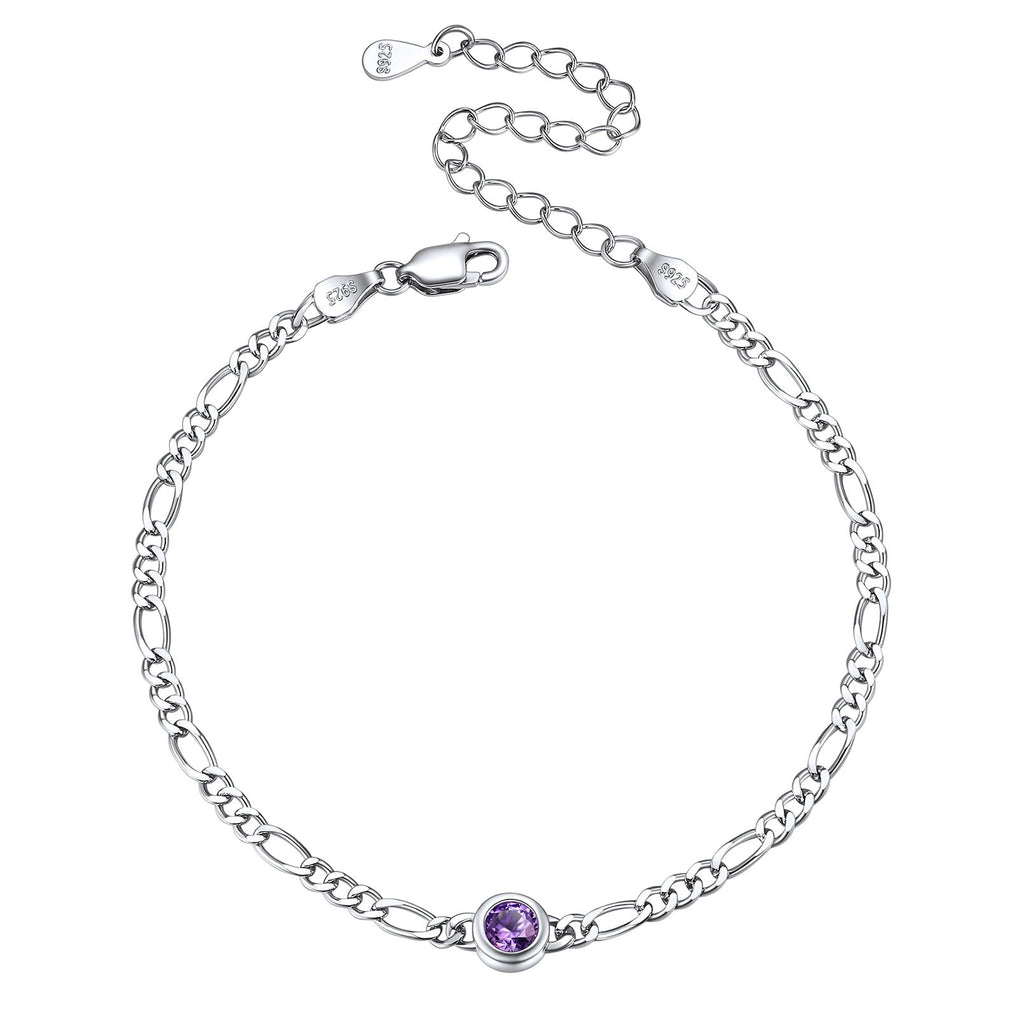 Sterling Silver 3mm Thin Chain Birthstone Bracelets for